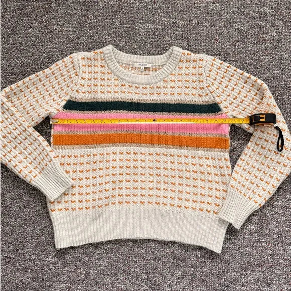 Madewell Women's Sweater with Pink, Gold, and Green Stripes Merino Wool & Alpaca - Picture 4 of 11